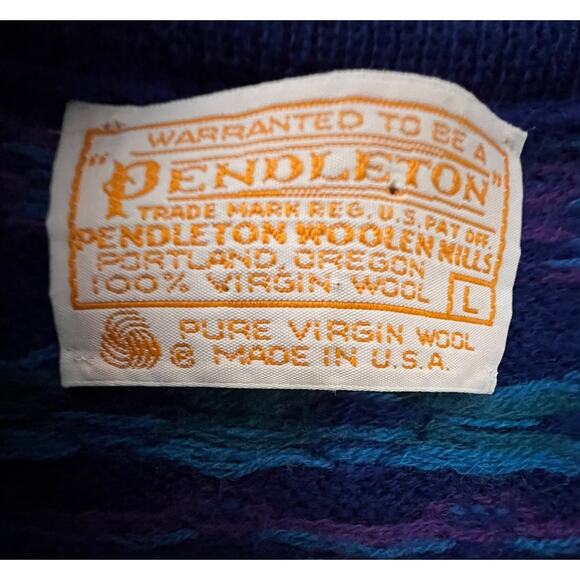 Pendleton Wool Sweater Vest Vintage 80s Nordic Blue Purple Knit Made USA Women L - Picture 9 of 10